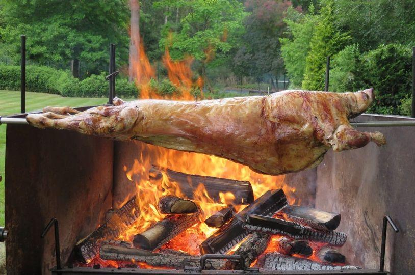Traditional spit-roasted lamb in the Albanian Alps